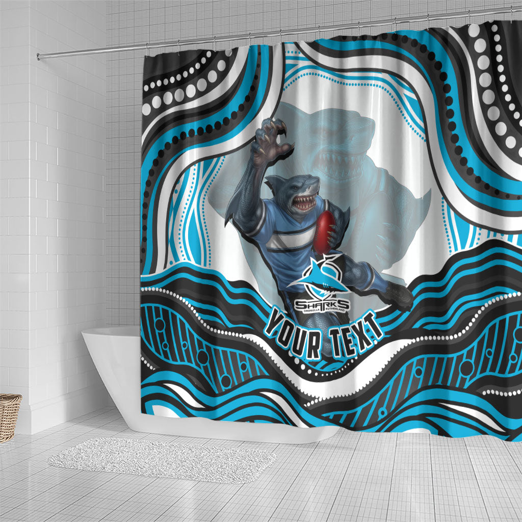 Personalized Cronulla Sutherland Sharks Shower Curtain Aboriginal Dot Art - Dreamtime Rugby Mascot