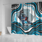 Personalized Cronulla Sutherland Sharks Shower Curtain Aboriginal Dot Art - Dreamtime Rugby Mascot