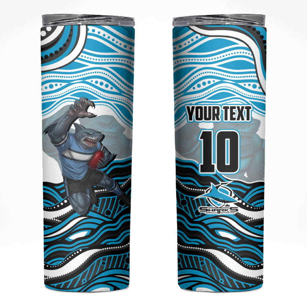 Personalized Cronulla Sutherland Sharks Skinny Tumbler Aboriginal Dot Art - Dreamtime Rugby Mascot