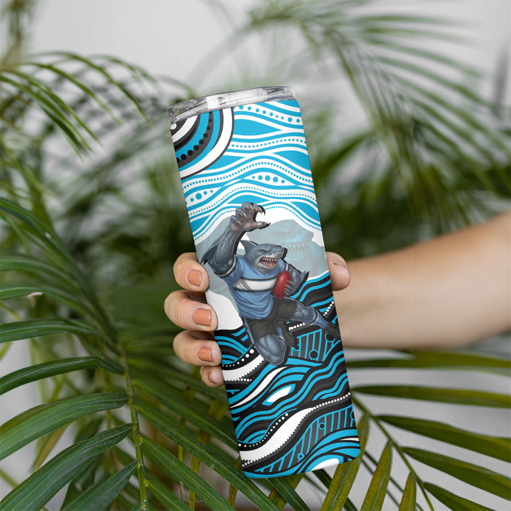 Personalized Cronulla Sutherland Sharks Skinny Tumbler Aboriginal Dot Art - Dreamtime Rugby Mascot