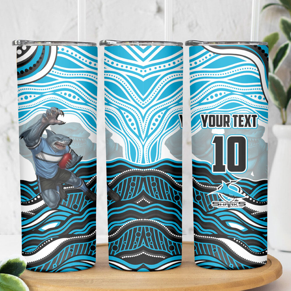 Personalized Cronulla Sutherland Sharks Skinny Tumbler Aboriginal Dot Art - Dreamtime Rugby Mascot