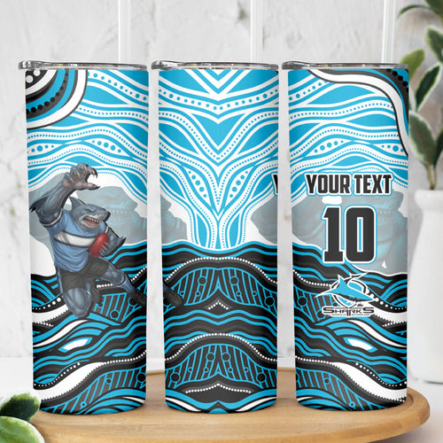 Personalized Cronulla Sutherland Sharks Skinny Tumbler Aboriginal Dot Art - Dreamtime Rugby Mascot