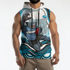 Personalized Cronulla Sutherland Sharks Sleeveless Hoodie Aboriginal Dot Art - Dreamtime Rugby Mascot