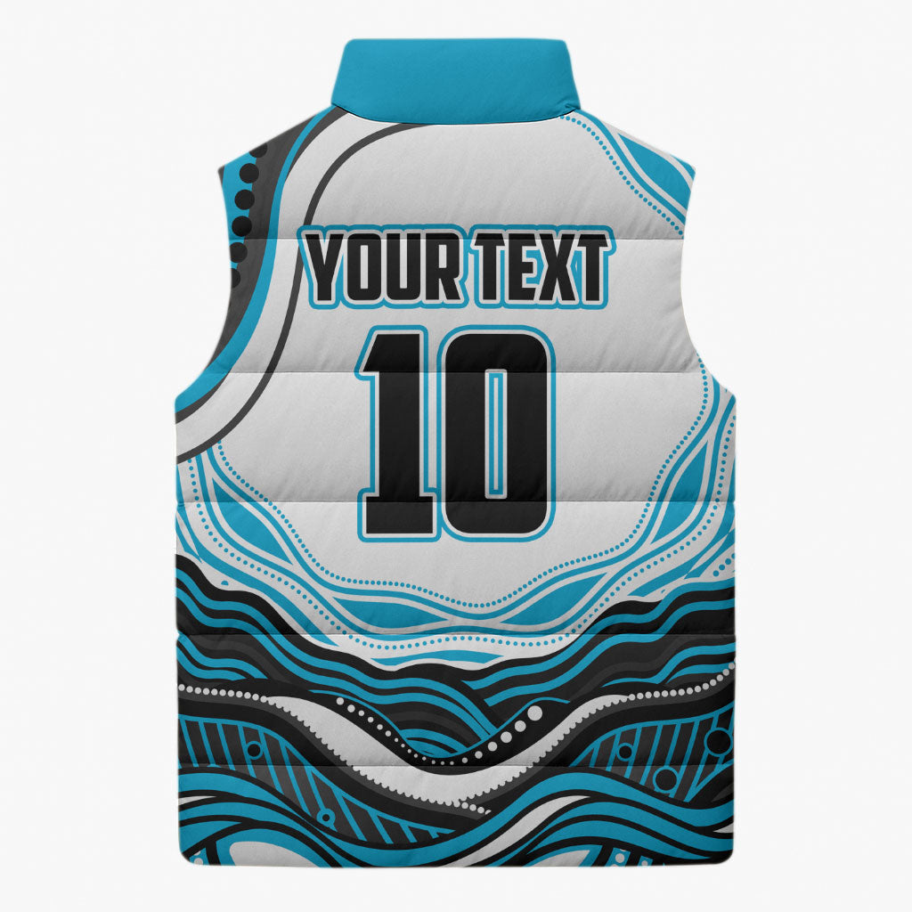 Personalized Cronulla Sutherland Sharks Sleeveless Puffer Jacket Aboriginal Dot Art - Dreamtime Rugby Mascot