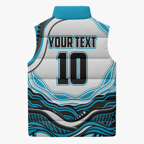 Personalized Cronulla Sutherland Sharks Sleeveless Puffer Jacket Aboriginal Dot Art - Dreamtime Rugby Mascot