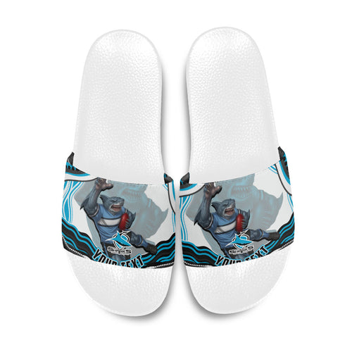 Personalized Cronulla Sutherland Sharks Slide Sandals Aboriginal Dot Art - Dreamtime Rugby Mascot