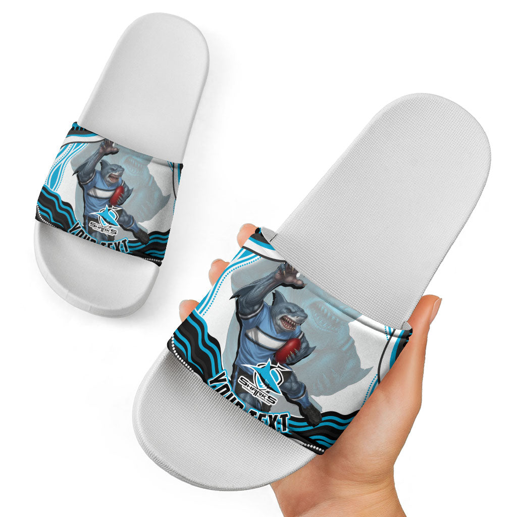 Personalized Cronulla Sutherland Sharks Slide Sandals Aboriginal Dot Art - Dreamtime Rugby Mascot