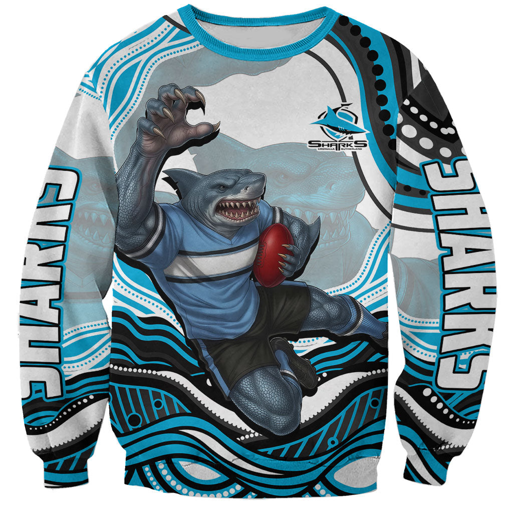 Personalized Cronulla Sutherland Sharks Sweatshirt Aboriginal Dot Art - Dreamtime Rugby Mascot