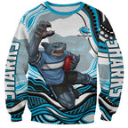 Personalized Cronulla Sutherland Sharks Sweatshirt Aboriginal Dot Art - Dreamtime Rugby Mascot