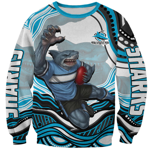 Personalized Cronulla Sutherland Sharks Sweatshirt Aboriginal Dot Art - Dreamtime Rugby Mascot