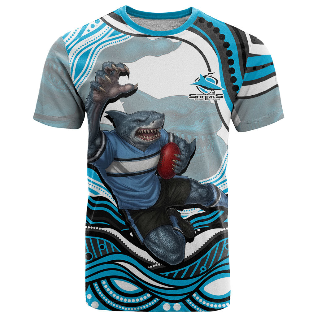 Personalized Cronulla Sutherland Sharks T Shirt Aboriginal Dot Art - Dreamtime Rugby Mascot