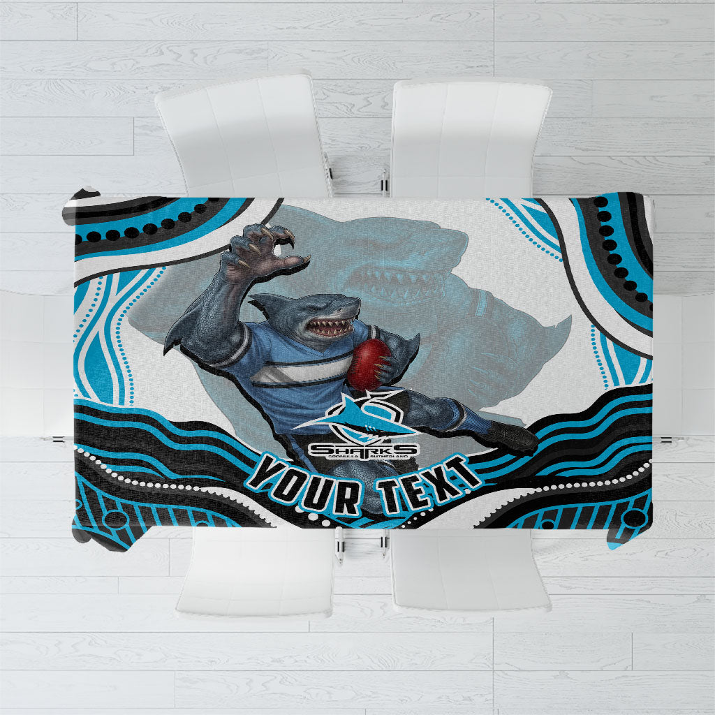 Personalized Cronulla Sutherland Sharks Tablecloth Aboriginal Dot Art - Dreamtime Rugby Mascot