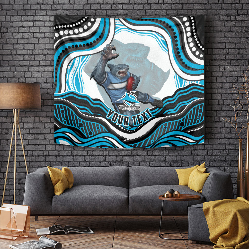 Personalized Cronulla Sutherland Sharks Tapestry Aboriginal Dot Art - Dreamtime Rugby Mascot