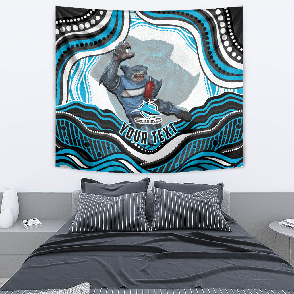 Personalized Cronulla Sutherland Sharks Tapestry Aboriginal Dot Art - Dreamtime Rugby Mascot