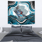 Personalized Cronulla Sutherland Sharks Tapestry Aboriginal Dot Art - Dreamtime Rugby Mascot