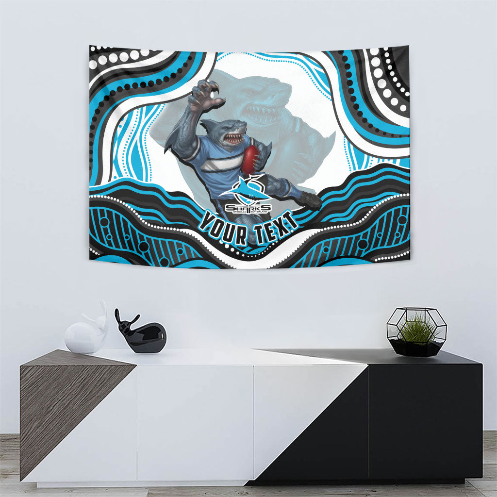 Personalized Cronulla Sutherland Sharks Tapestry Aboriginal Dot Art - Dreamtime Rugby Mascot