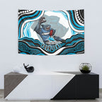 Personalized Cronulla Sutherland Sharks Tapestry Aboriginal Dot Art - Dreamtime Rugby Mascot
