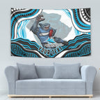 Personalized Cronulla Sutherland Sharks Tapestry Aboriginal Dot Art - Dreamtime Rugby Mascot