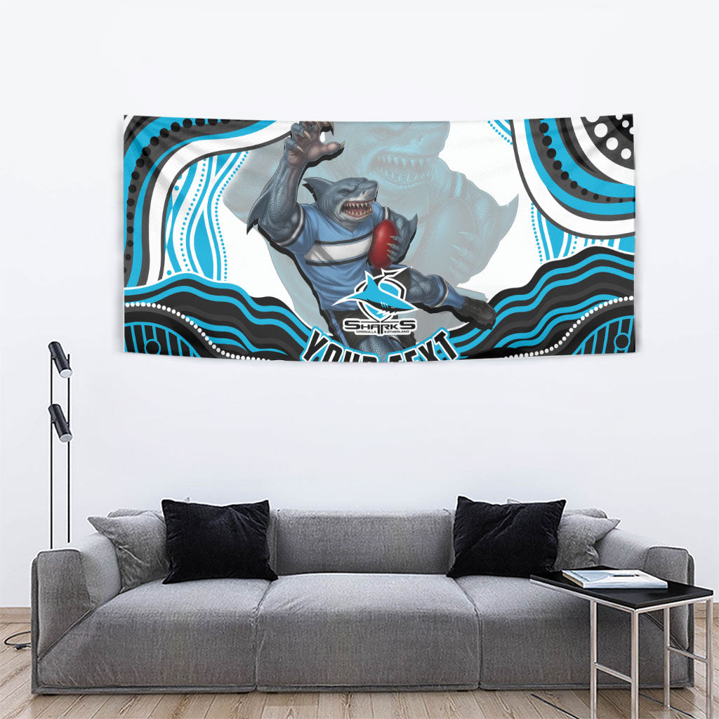 Personalized Cronulla Sutherland Sharks Tapestry Aboriginal Dot Art - Dreamtime Rugby Mascot