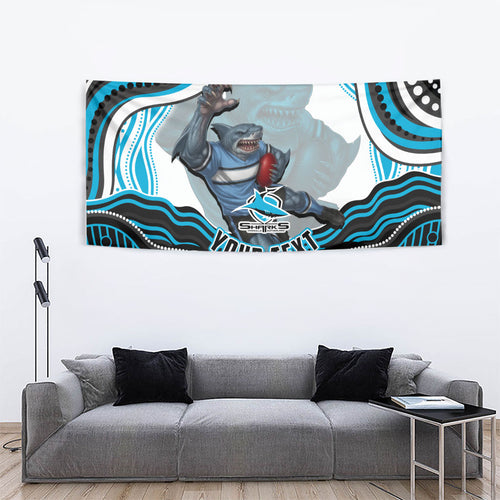 Personalized Cronulla Sutherland Sharks Tapestry Aboriginal Dot Art - Dreamtime Rugby Mascot