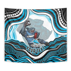 Personalized Cronulla Sutherland Sharks Tapestry Aboriginal Dot Art - Dreamtime Rugby Mascot