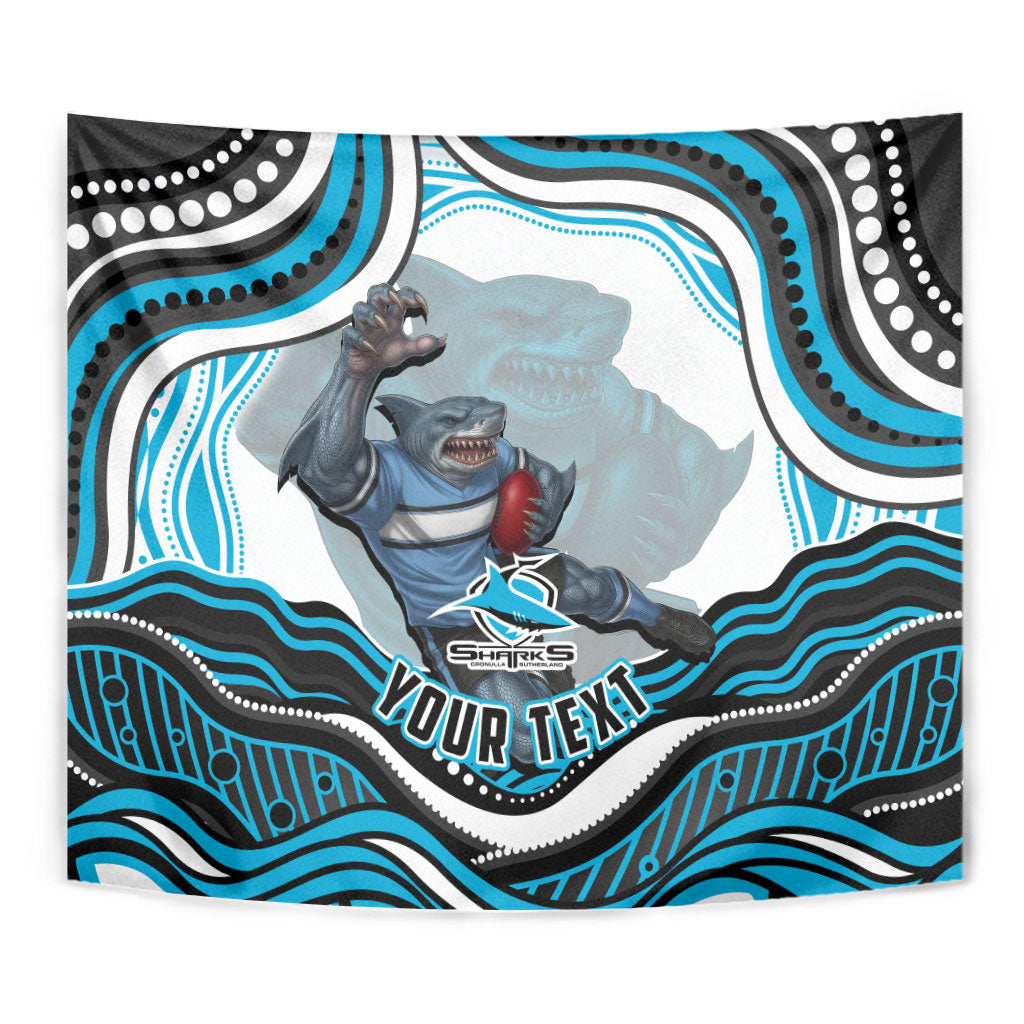 Personalized Cronulla Sutherland Sharks Tapestry Aboriginal Dot Art - Dreamtime Rugby Mascot