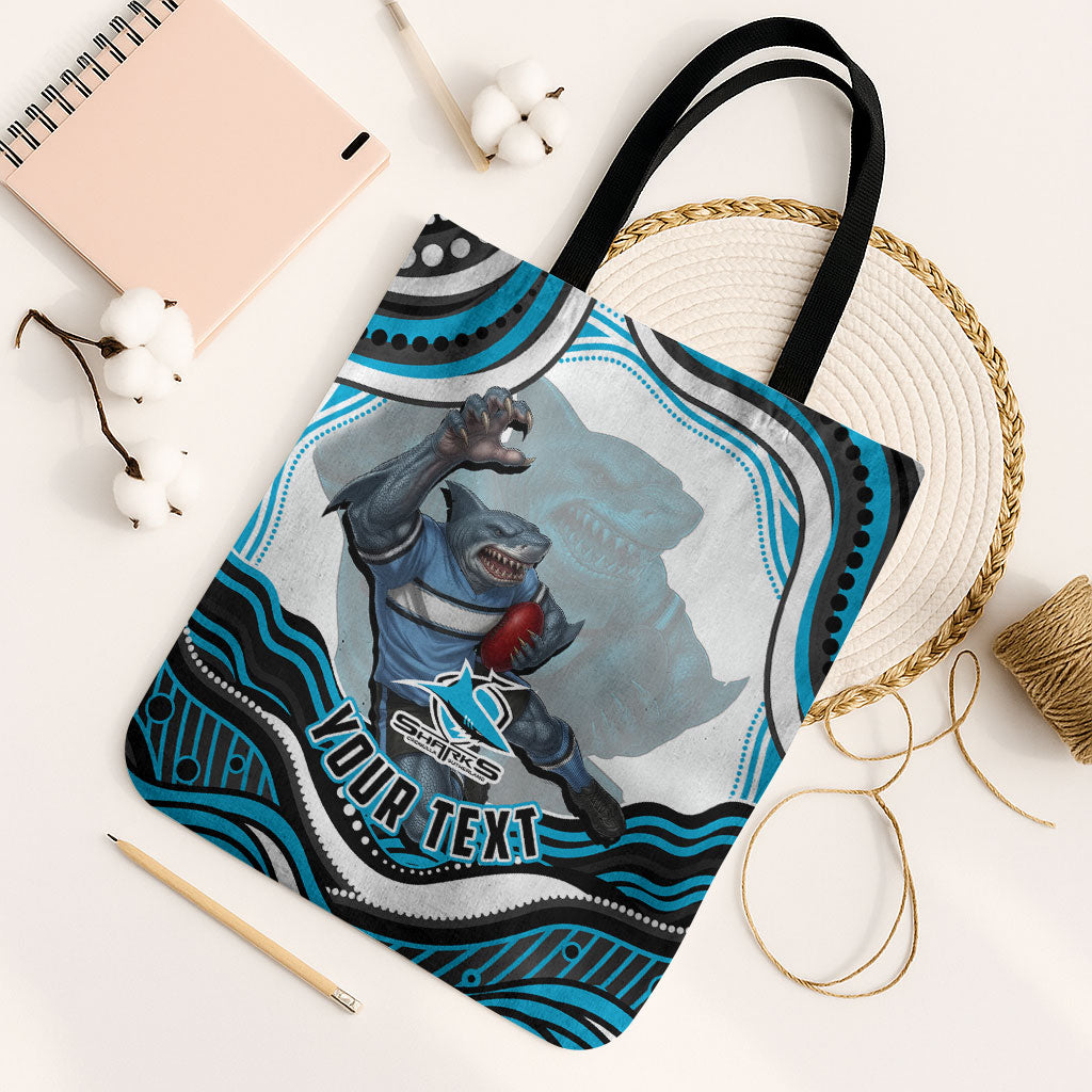 Personalized Cronulla Sutherland Sharks Tote Bag Aboriginal Dot Art - Dreamtime Rugby Mascot