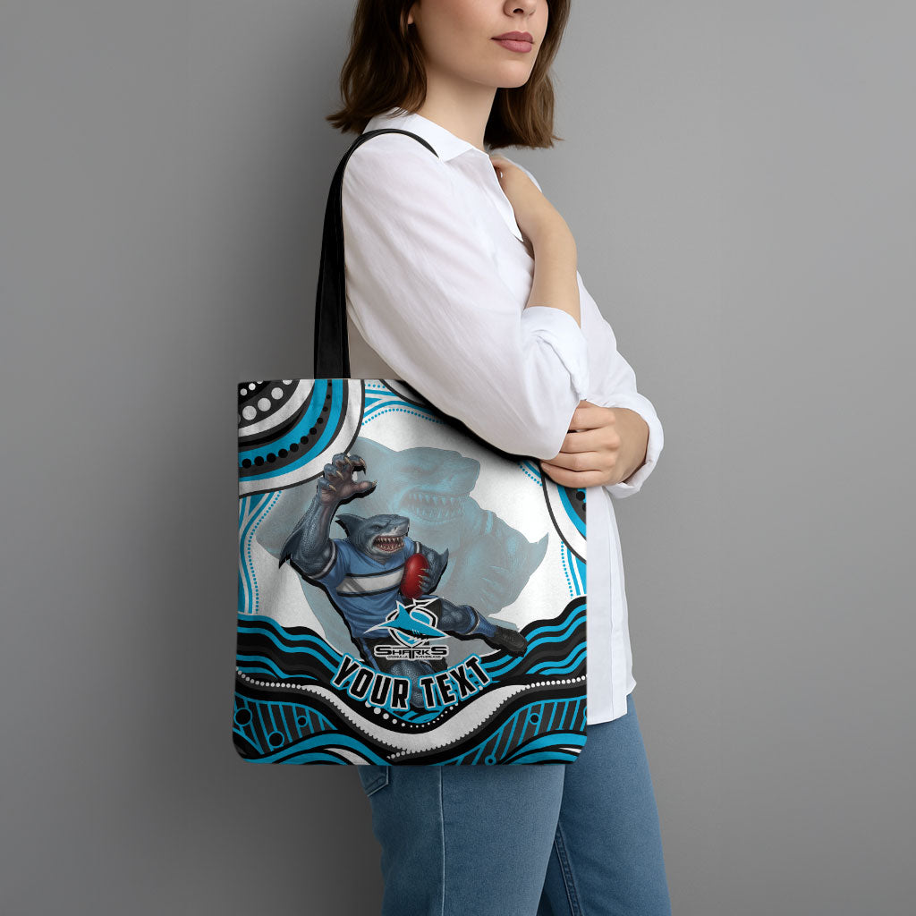 Personalized Cronulla Sutherland Sharks Tote Bag Aboriginal Dot Art - Dreamtime Rugby Mascot