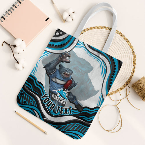 Personalized Cronulla Sutherland Sharks Tote Bag Aboriginal Dot Art - Dreamtime Rugby Mascot