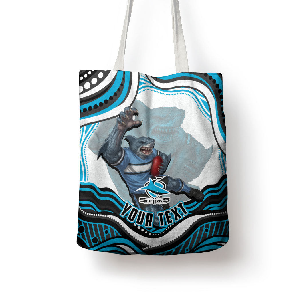 Personalized Cronulla Sutherland Sharks Tote Bag Aboriginal Dot Art - Dreamtime Rugby Mascot