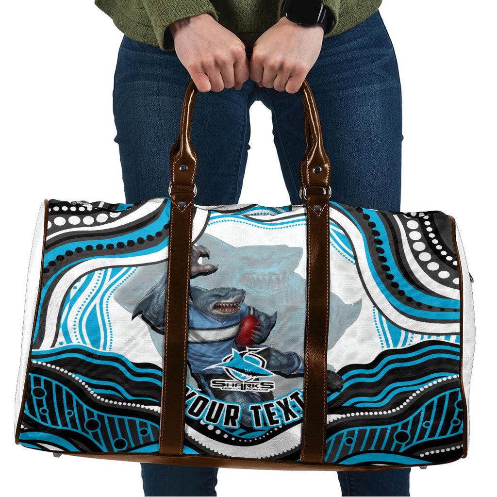 Personalized Cronulla Sutherland Sharks Travel Bag Aboriginal Dot Art - Dreamtime Rugby Mascot
