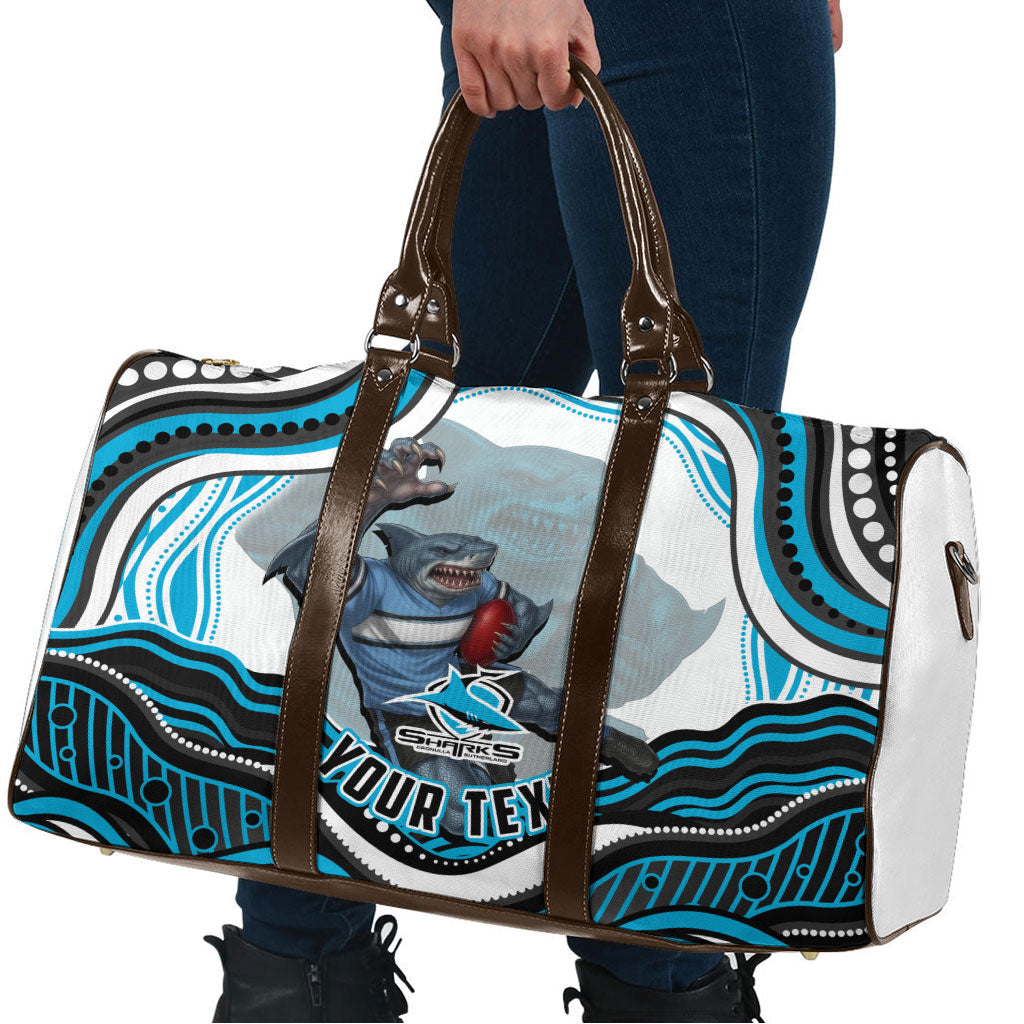 Personalized Cronulla Sutherland Sharks Travel Bag Aboriginal Dot Art - Dreamtime Rugby Mascot