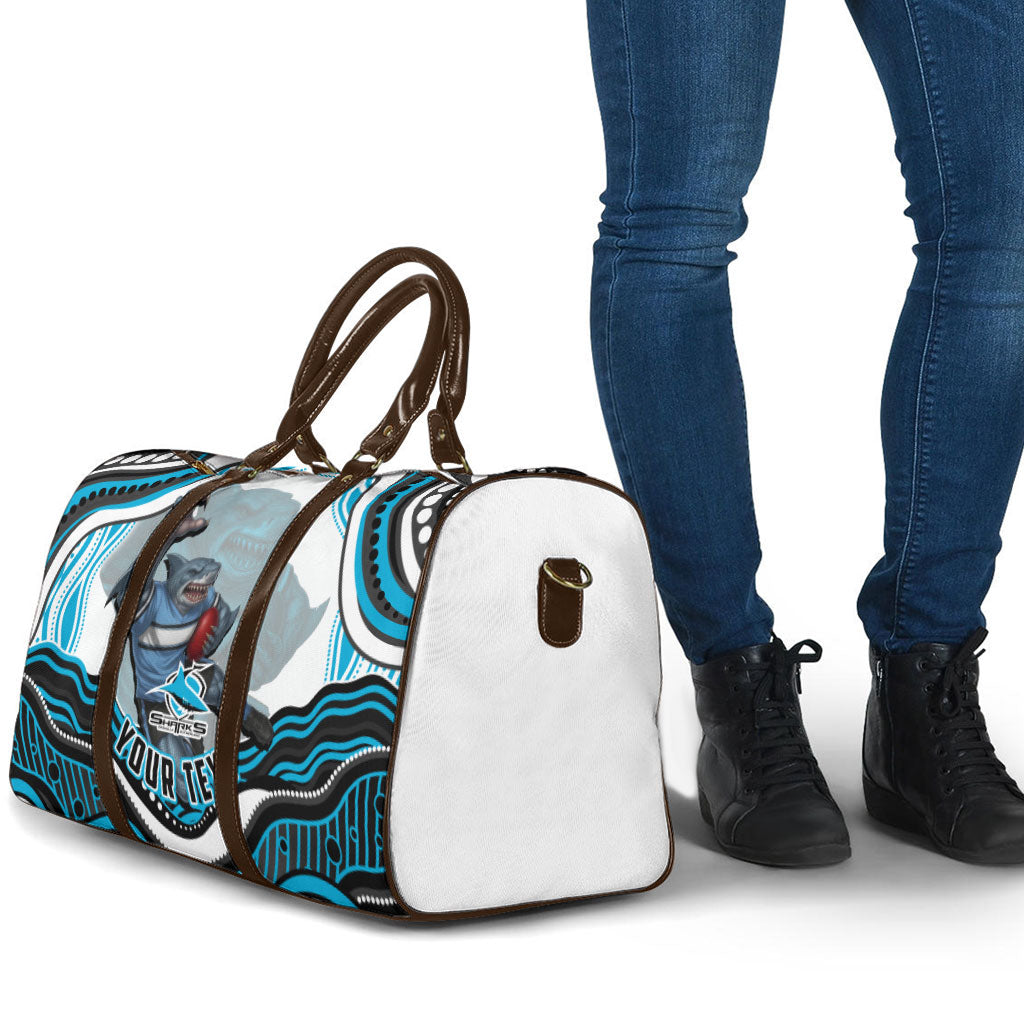 Personalized Cronulla Sutherland Sharks Travel Bag Aboriginal Dot Art - Dreamtime Rugby Mascot