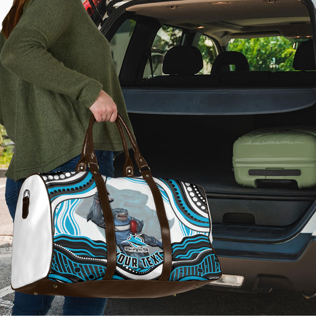 Personalized Cronulla Sutherland Sharks Travel Bag Aboriginal Dot Art - Dreamtime Rugby Mascot