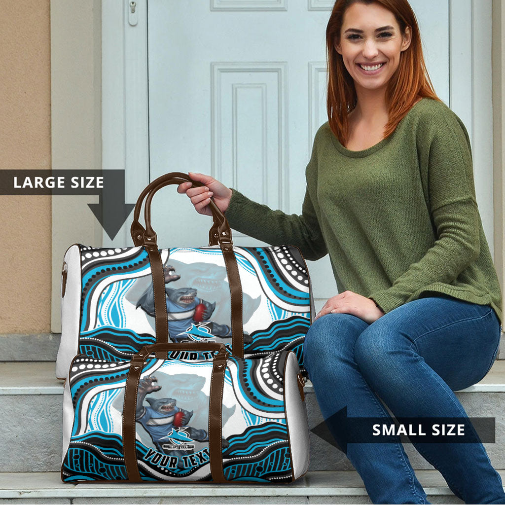Personalized Cronulla Sutherland Sharks Travel Bag Aboriginal Dot Art - Dreamtime Rugby Mascot