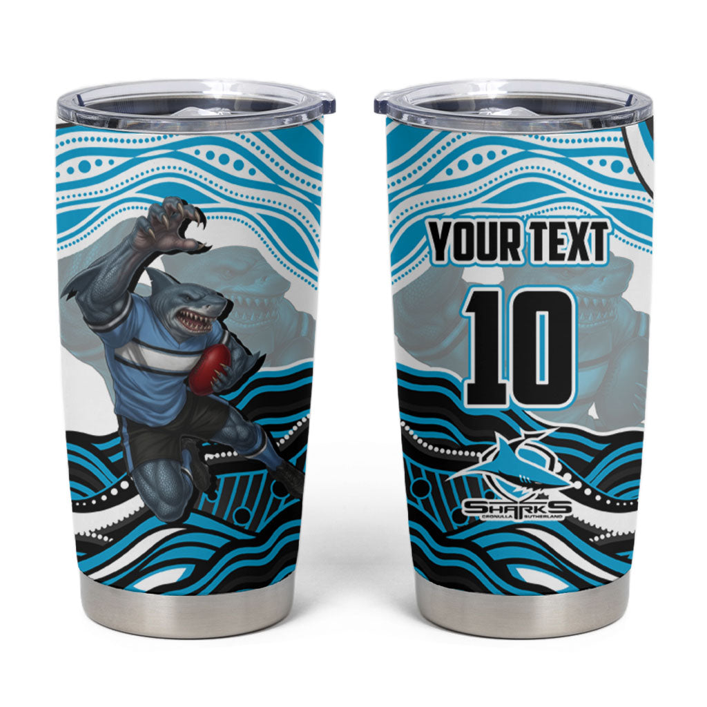Personalized Cronulla Sutherland Sharks Tumbler Cup Aboriginal Dot Art - Dreamtime Rugby Mascot