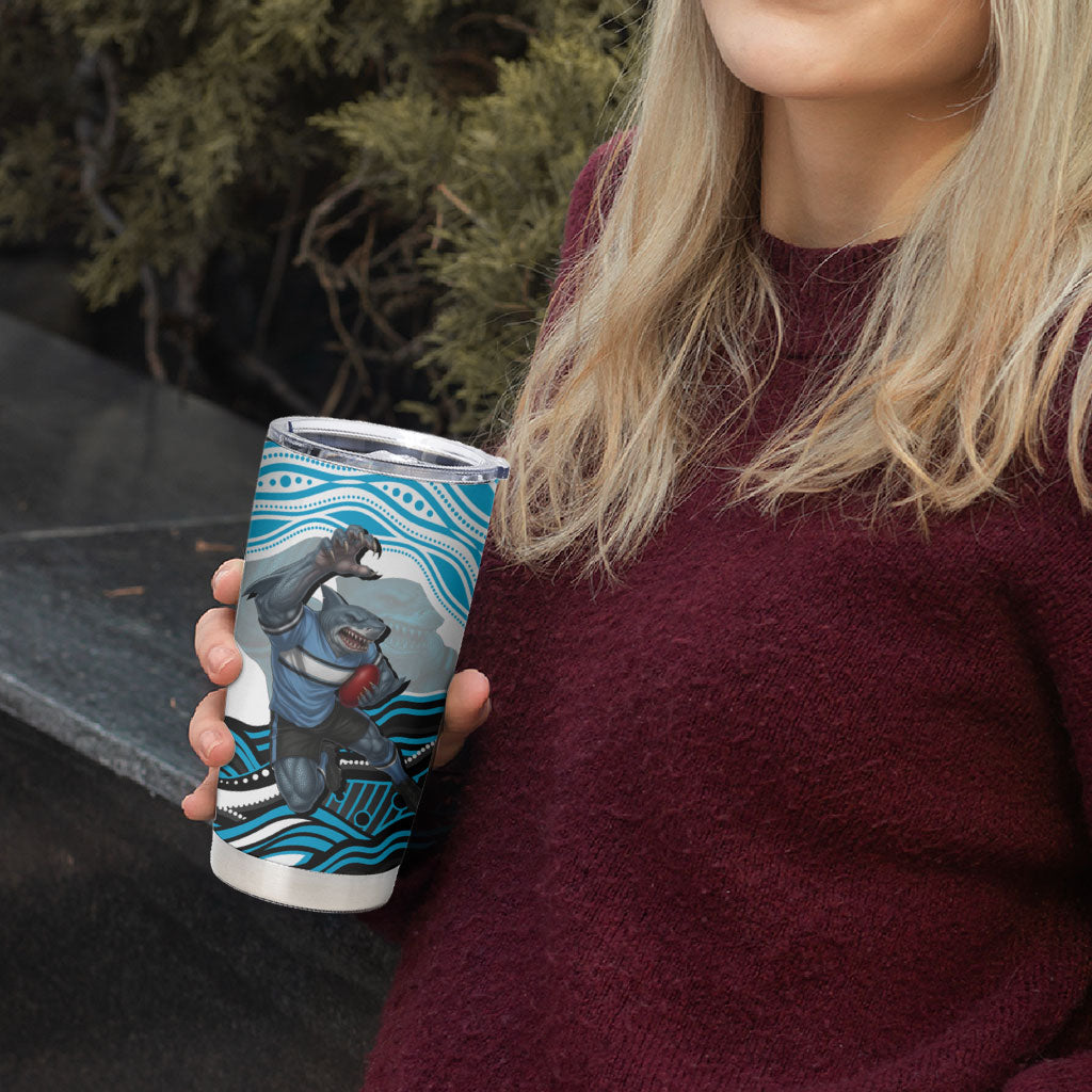 Personalized Cronulla Sutherland Sharks Tumbler Cup Aboriginal Dot Art - Dreamtime Rugby Mascot