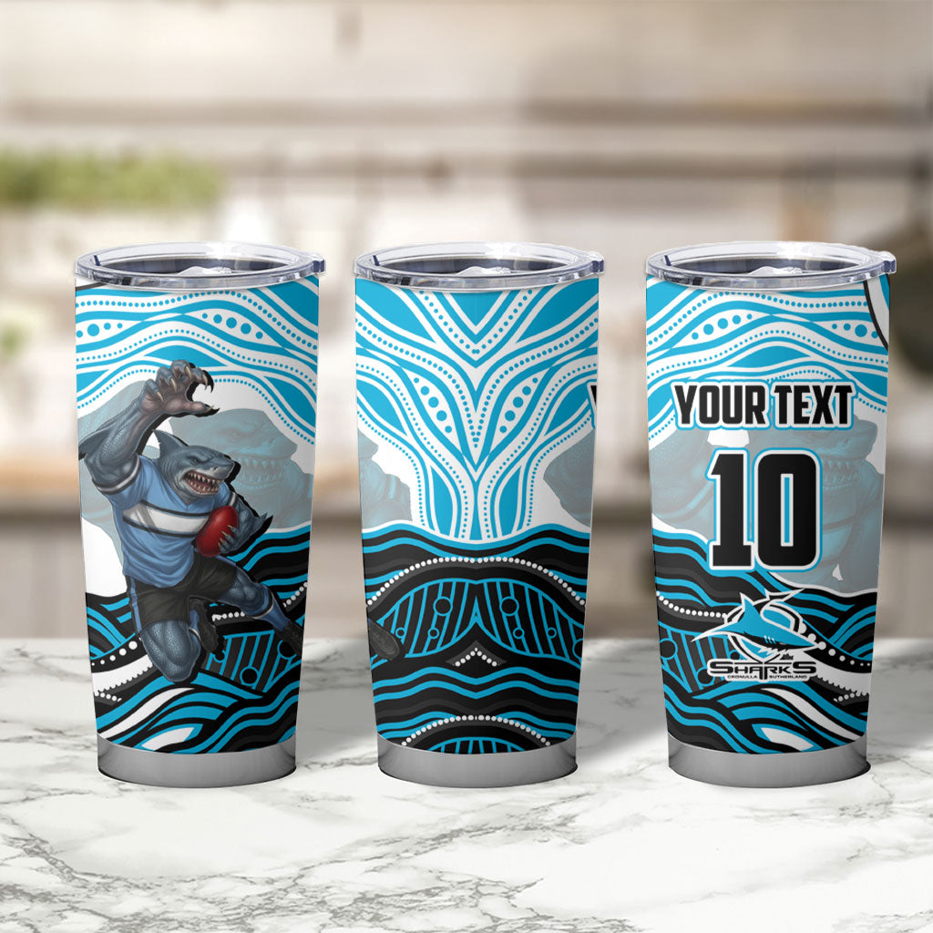 Personalized Cronulla Sutherland Sharks Tumbler Cup Aboriginal Dot Art - Dreamtime Rugby Mascot