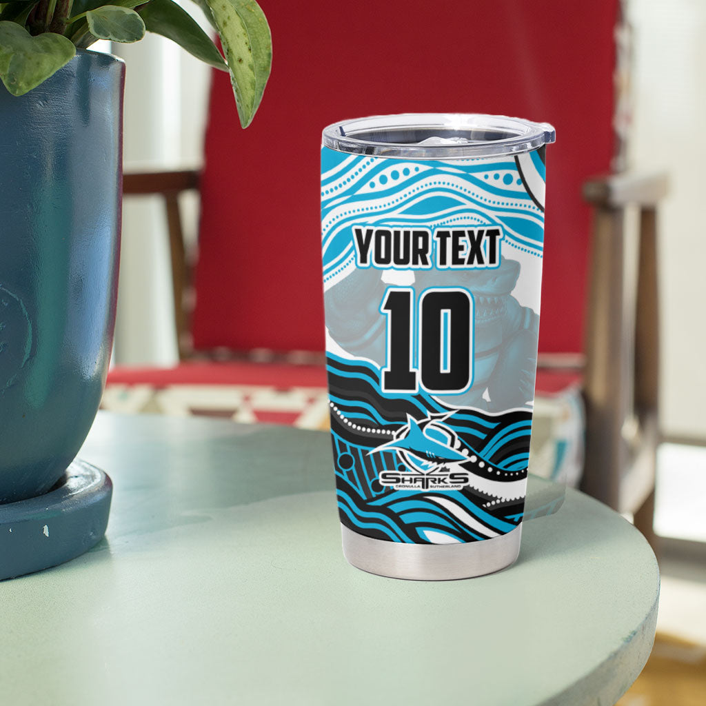 Personalized Cronulla Sutherland Sharks Tumbler Cup Aboriginal Dot Art - Dreamtime Rugby Mascot
