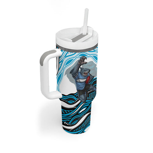 Personalized Cronulla Sutherland Sharks Tumbler With Handle Aboriginal Dot Art - Dreamtime Rugby Mascot