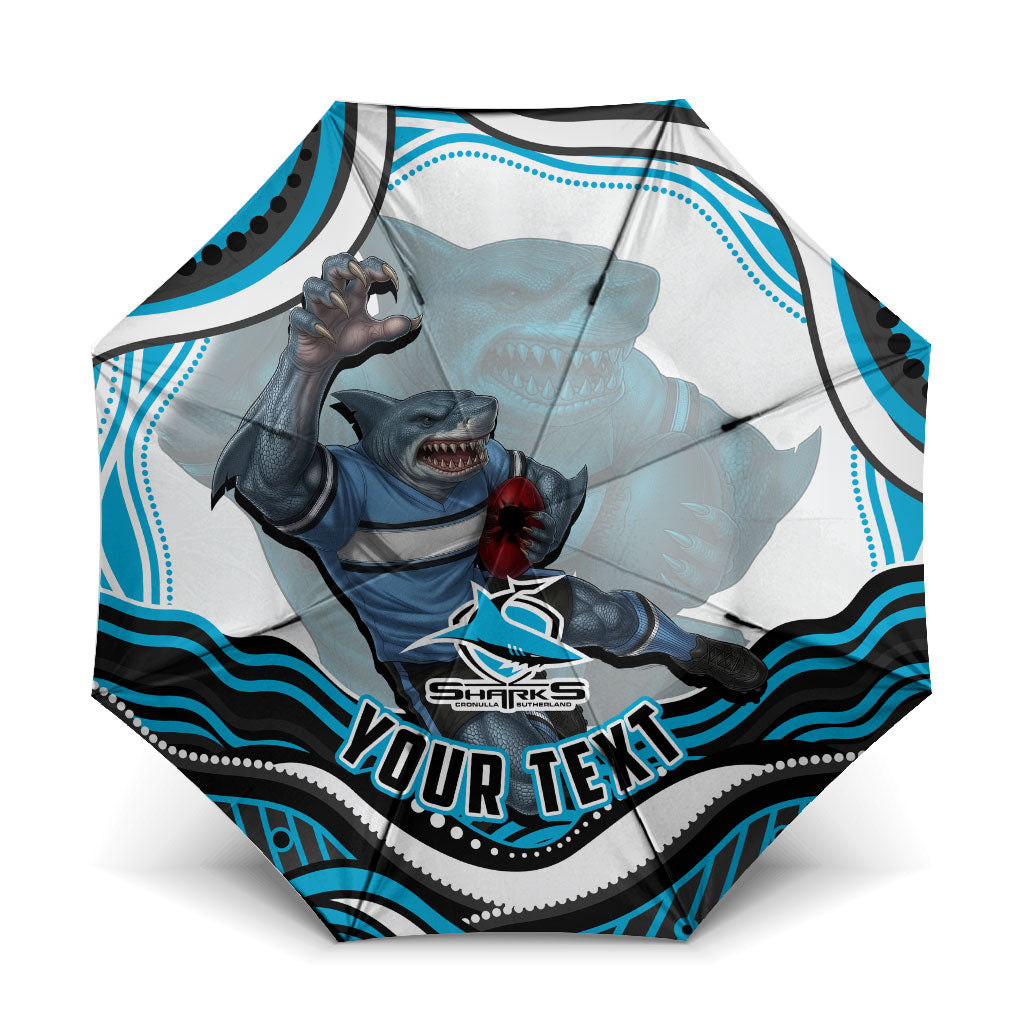 Personalized Cronulla Sutherland Sharks Umbrella Aboriginal Dot Art - Dreamtime Rugby Mascot