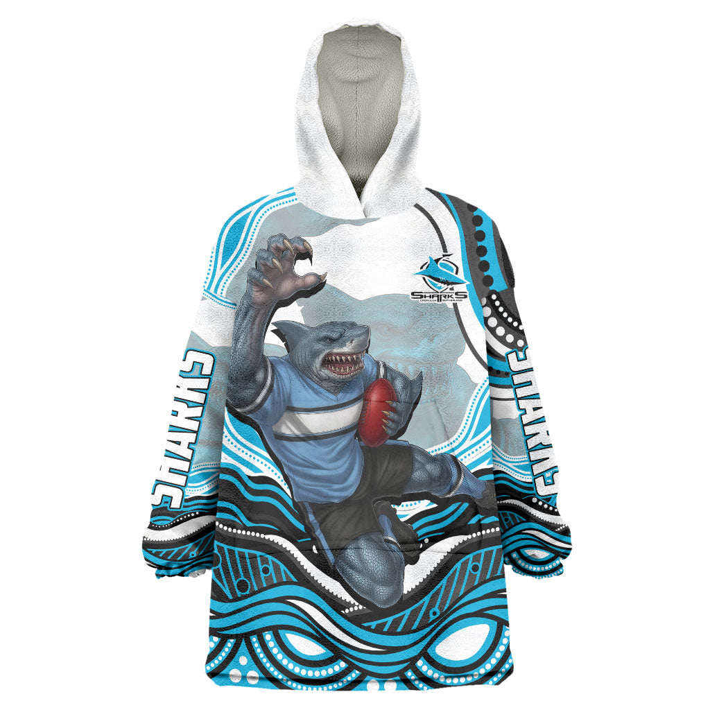 Personalized Cronulla Sutherland Sharks Wearable Blanket Hoodie Aboriginal Dot Art - Dreamtime Rugby Mascot