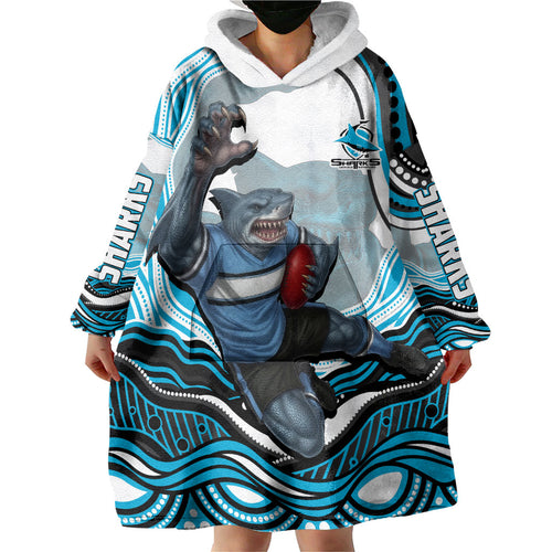 Personalized Cronulla Sutherland Sharks Wearable Blanket Hoodie Aboriginal Dot Art - Dreamtime Rugby Mascot