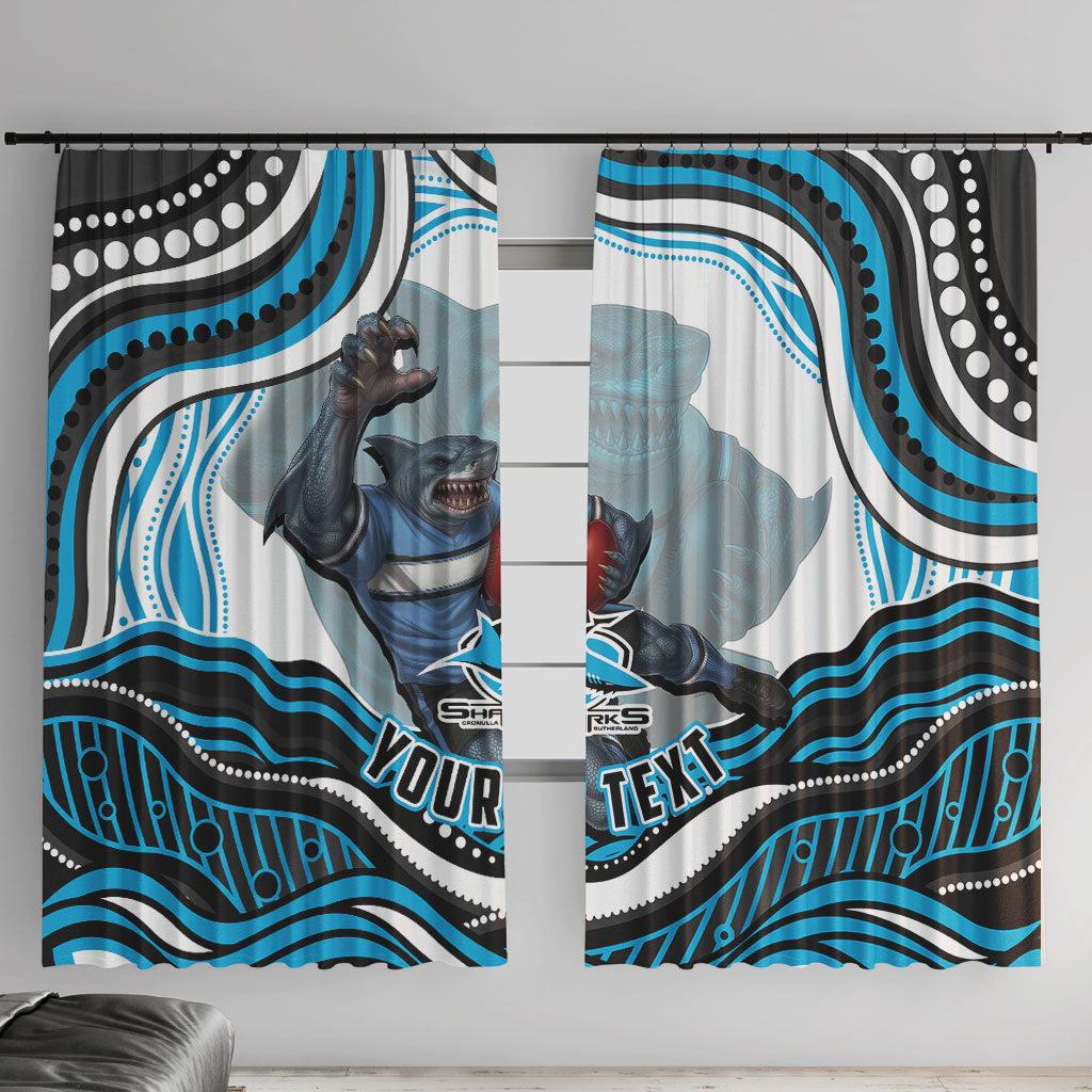 Personalized Cronulla Sutherland Sharks Window Curtain Aboriginal Dot Art - Dreamtime Rugby Mascot