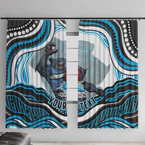 Personalized Cronulla Sutherland Sharks Window Curtain Aboriginal Dot Art - Dreamtime Rugby Mascot