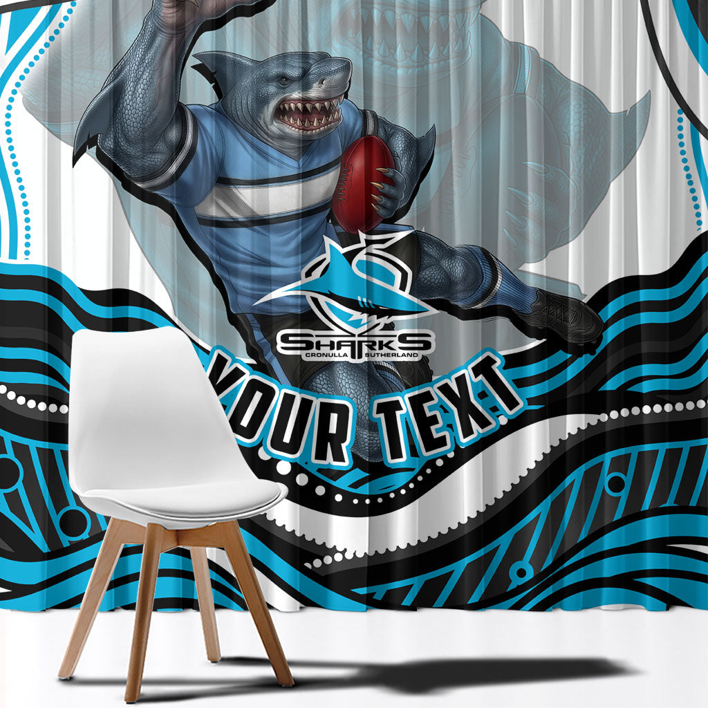 Personalized Cronulla Sutherland Sharks Window Curtain Aboriginal Dot Art - Dreamtime Rugby Mascot
