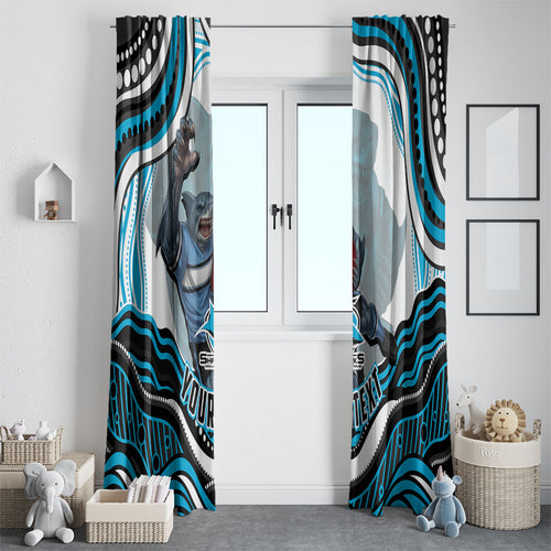 Personalized Cronulla Sutherland Sharks Window Curtain Aboriginal Dot Art - Dreamtime Rugby Mascot