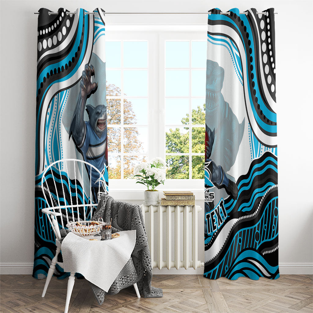 Personalized Cronulla Sutherland Sharks Window Curtain Aboriginal Dot Art - Dreamtime Rugby Mascot
