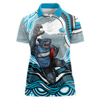 Personalized Cronulla Sutherland Sharks Women Polo Shirt Aboriginal Dot Art - Dreamtime Rugby Mascot