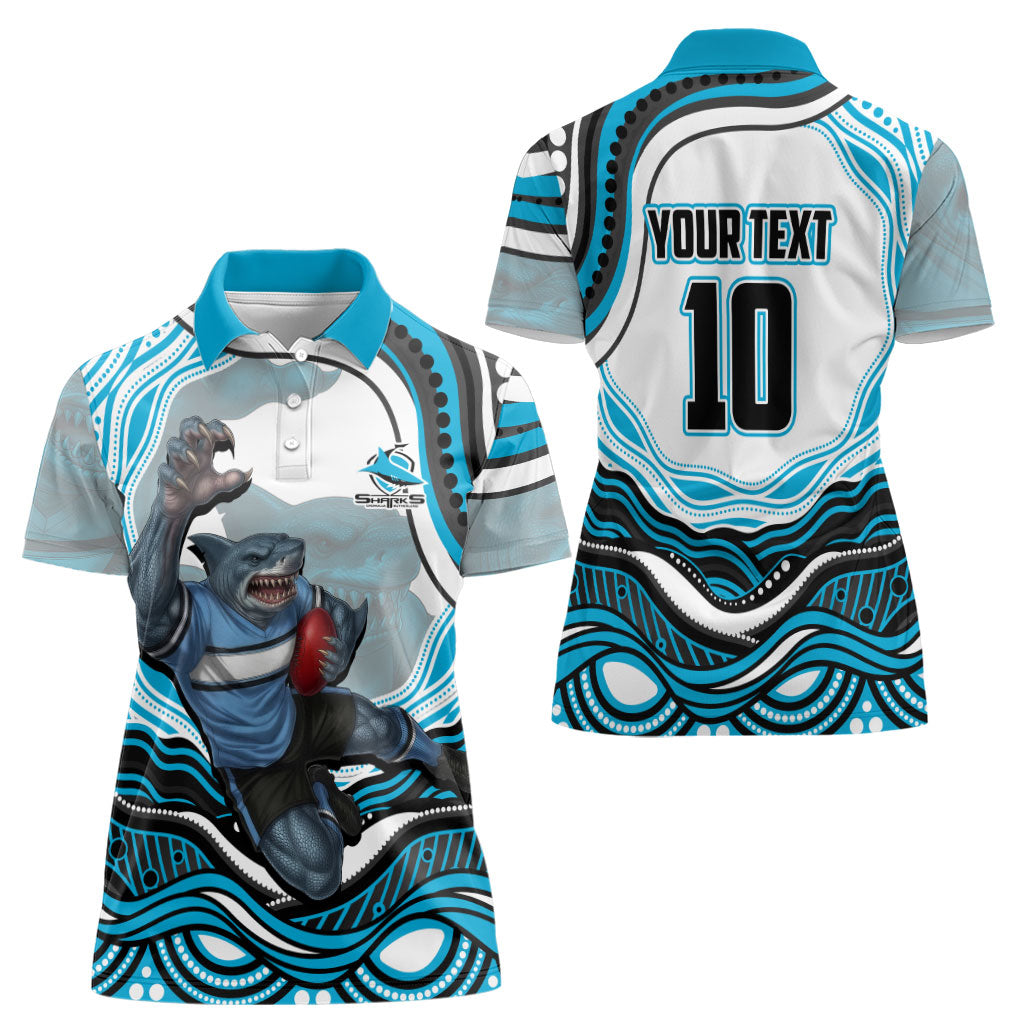 Personalized Cronulla Sutherland Sharks Women Polo Shirt Aboriginal Dot Art - Dreamtime Rugby Mascot